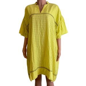 Mii Aux Cyclades Mini Dress Womens O/S Yellow Navy Woven Cotton Oversized Boho